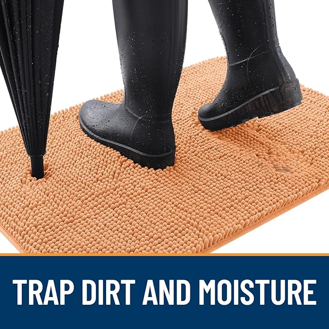 OLANLY Dog Door Mat for Muddy Paws 35x24, Absorbs Moisture and Dirt, Absorbent Non-Slip Washable Doormat, Quick Dry Chenille Mud Mat for Dogs, Entry Indoor Entryway Carpet for Inside Floor, Orange