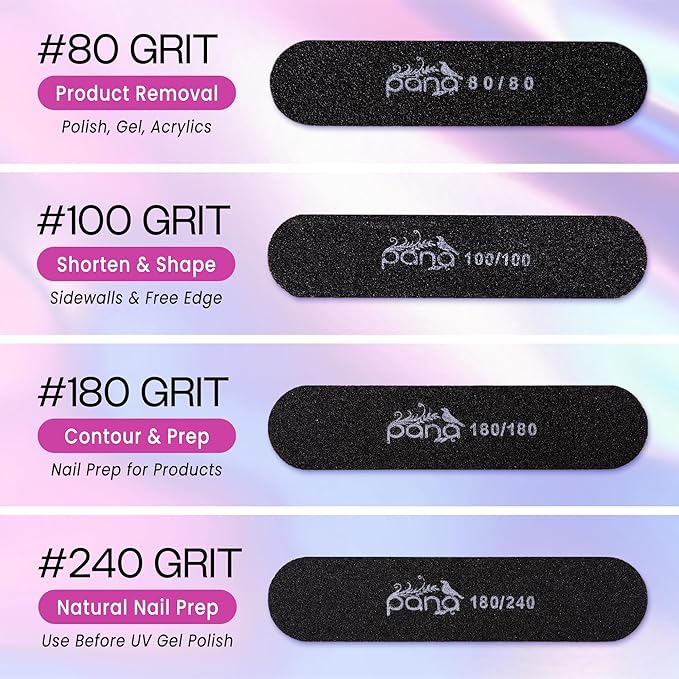 25PCS Mini Size PANA Professional Double Sided Nail Files - Black, 180/240 Grit - Emery Board Nail Buffering File Manicure Pedicure Nail Polisher Washable