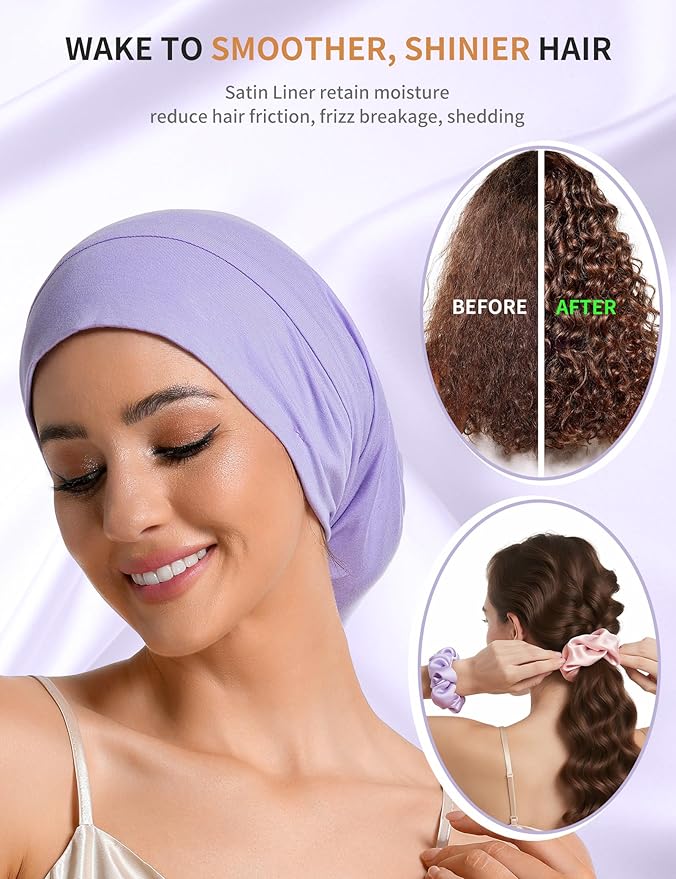 Satin Lined Bonnet for Sleeping Women Men - Adjustable Sleep Cap, Slouchy Beanie Hair Wrap for Curly Braid Locs