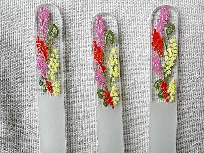 Hand-Painted Pastel Snapdragons Glass Nail File – Czech Crystal Manicure Tool, Gentle Durable Nail Care Gift for Women