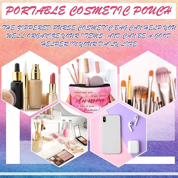 Pinkunn 16 Pcs Valentines Canvas Makeup Bags Bulk Inspirational Christian Women Religious Galentine Gifts Inspirational Bible Verse Pencil Pouch Makeup Bags with Zipper for Travel(Bible Watercolor)