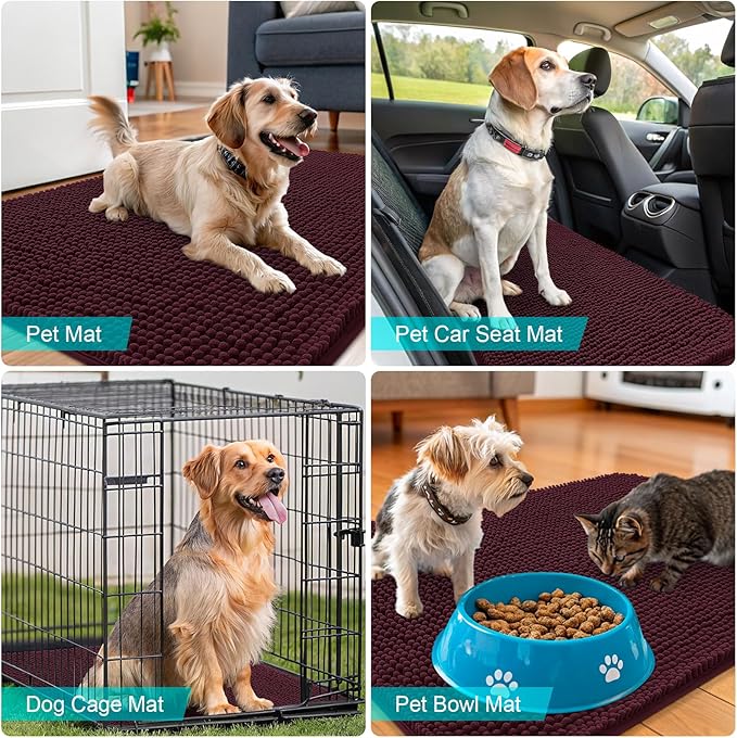 OLANLY Dog Door Mat for Muddy Paws 40x24, Absorbs Moisture and Dirt, Absorbent Non-Slip Washable Doormat, Quick Dry Chenille Mud Mat for Dogs, Entry Indoor Entryway Carpet for Inside Floor, Russet