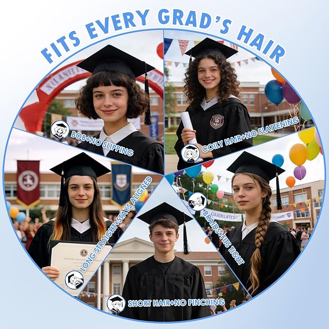 PUNCHMAN Graduation Cap Headband Insert- Black 1 Pack Firm Anti-fall Hair Band,Graduation Hat Headband Holder for Secure Grad Cap And Hairstyle,Hat Accessories for Graduates,Students,Girls
