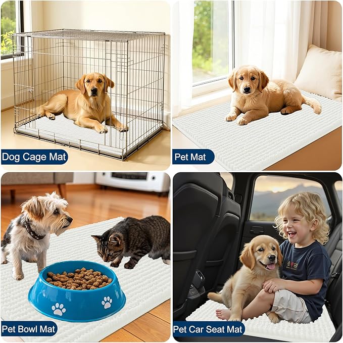 OLANLY Dog Door Mat for Muddy Paws 59x20, Ultra Absorbent Chenille Mud Doormat, Non-Slip Washable and Dirt Trapping Doormat for Indoor Entryway, Quick-Dry Indoor Pet Bed Mats for Dogs, Ivory