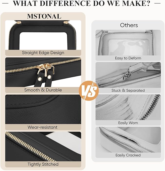 Clear Makeup Bag, Travel Toiletry Bag Cosmetic Case for Women, Waterproof Portable Make Up Skincare Pouch with Zipper, Compact Car Organizer Bag for Essentials, Mini & Medium, Black