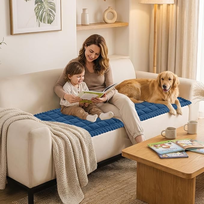 Smiry Non Slip Couch Covers for Dogs, Fuzzy Pet Couch Covers for 2-3 Cushion Sofa Pet Friendly, Soft Sofa Slipcovers Cushion Furniture Protector Washable (Navy Blue, 27.6" x 59")