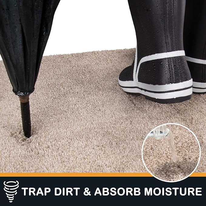 PURRUGS Dirt Trapping Door Mat 20" x 31.5", Non-Slip Machine Washable Entryway Rug, Dog Doormat, Indoor Front Door Mat, Super Absorbent Entry Rug for Muddy Shoes & Paws, Taupe