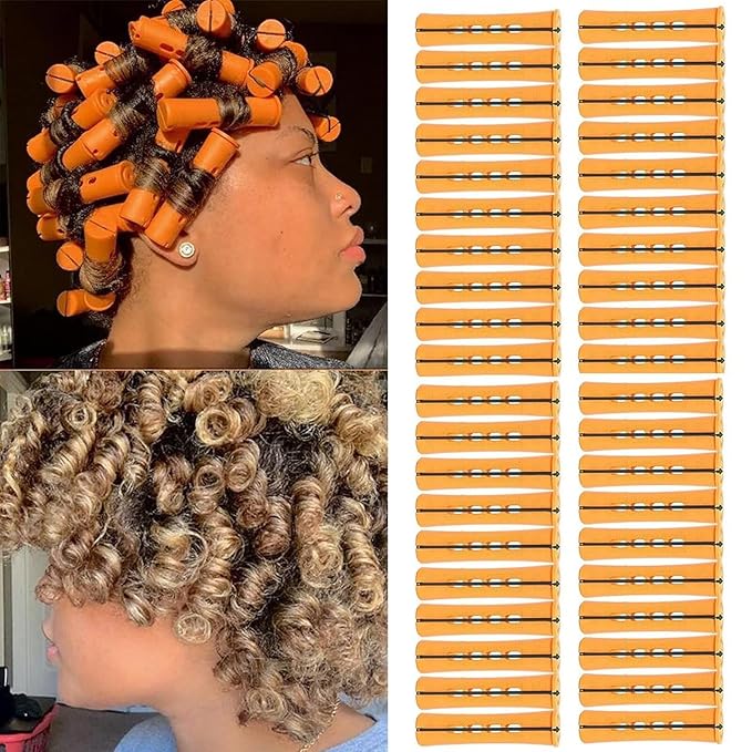 40 Pieces Orange Plastic Perm Rods for Natural Hair Heatless Hair Rollers for Women Hair Roller Curler Styling Tool