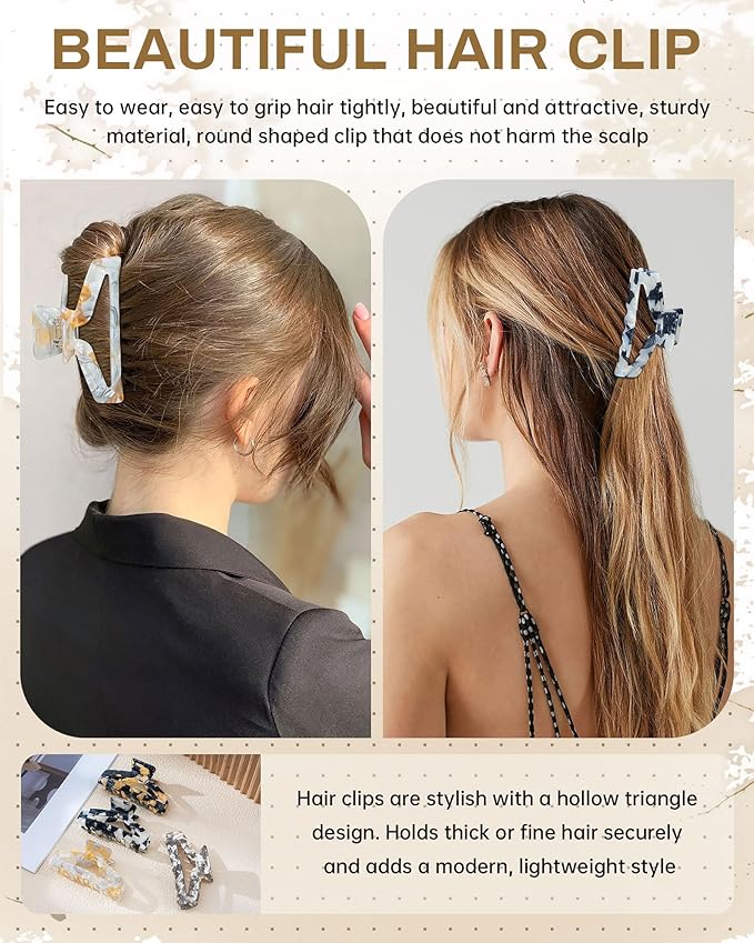 HOKEMP 4 Pcs Hair Claw Clips for Women - Medium Claw Clip Non-Slip Acrylic Hairclips for Thick Thin Hair, Triangle Hollow Design (Color 2)