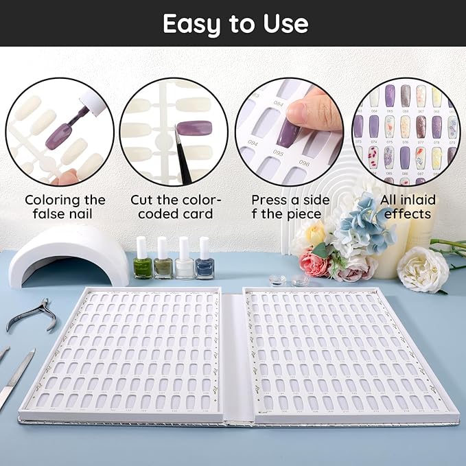 Segbeauty 216 Colors Nail Gel Book, Professional Nail Polish Display Chart with 240 False Nails Tips, Nails Sticks Color Cardboard Fingernail Art Salon Press on Fingernail Organizer Book