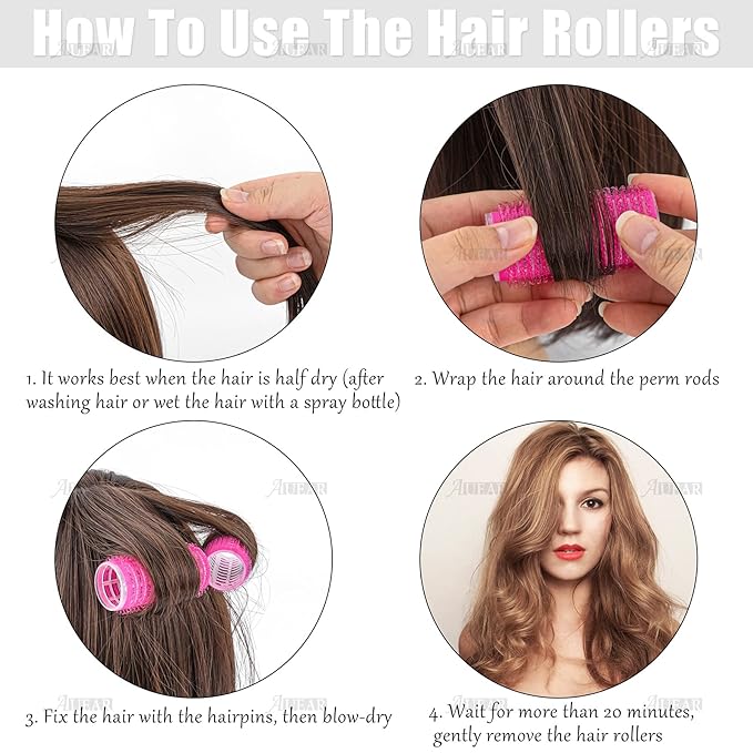 AUEAR, 12 PCS Self Grip Curlers Rollers Salon Hairdressing Holding DIY Hair Styling Curling Tools for Women Men