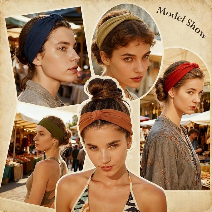 Wide Elastic Head Bands,Fashion,Makeup, Large Knotted Soft Headband for Washing Face, Sports Stretchy Sweat Bands,Headbands for Women, Non-Slip Thick Hair Bands,Workout, Spa, Running, 8-Pack