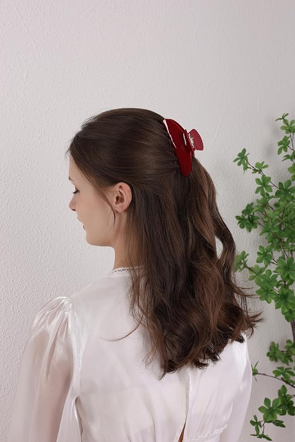 Durable Acetate Hair Clips - 4-Inch Cherry Red Claw Clips for Fine and Thick Hair (Red)