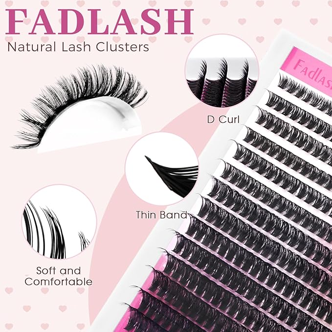 FADLASH Lash Clusters Natural Eyelash Clusters 60D Individual Cluster Eyelash Extensions 12-18mm D Curl Fluffy Eyelash Extensions (60D, 12-18mm)