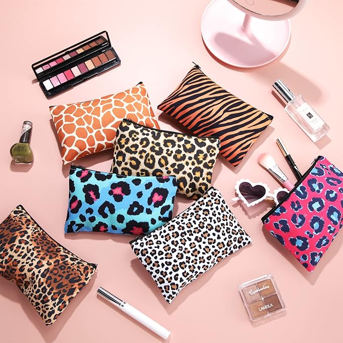Reginary 20 Pieces Cosmetic Bag for Women, Roomy Makeup Bags with Zipper Toiletry Bag Pouch Travel Accessory Organizer Gifts, 7 x 4.3 Inches(Leopard)
