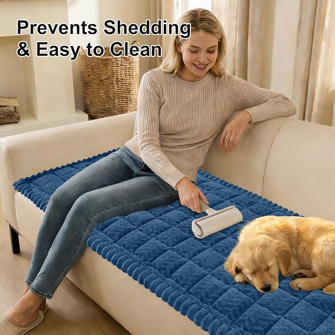 Smiry Non Slip Couch Covers for Dogs, Fuzzy Pet Couch Covers for 2-3 Cushion Sofa Pet Friendly, Soft Sofa Slipcovers Cushion Furniture Protector Washable (Navy Blue, 27.6" x 59")