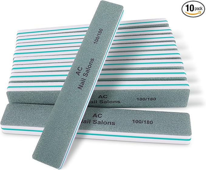 10PCS Professional Nail File 100/180 Grit, Durable Sandpaper Buffer Strong Board Core Natural Nails Emery Boards for Nails Nail Buffer Nail Filer Nail BufferNail Files Fingernail Files