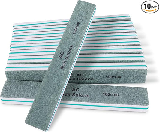 10PCS Professional Nail File 100/180 Grit, Durable Sandpaper Buffer Strong Board Core Natural Nails Emery Boards for Nails Nail Buffer Nail Filer Nail BufferNail Files Fingernail Files