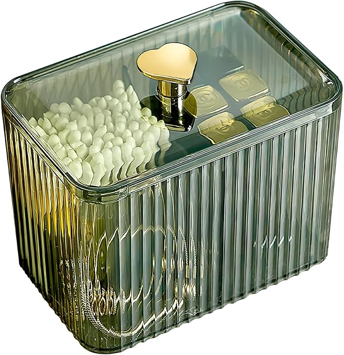 Qtips Holder Bathroom Container 3-Section Bathroom Organizer Dispenser 3 Grids Cotton Ball/Swab/Pad Holder Jar Organizer Cosmetics Storage for Vanity Green