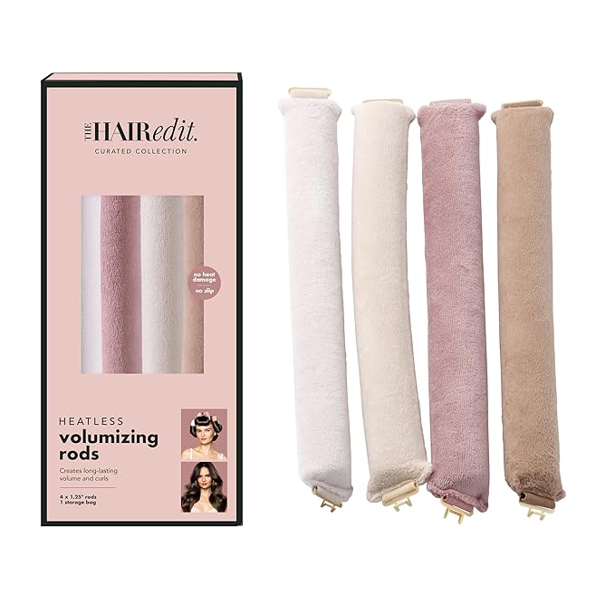 The Hair Edit Volumizing Hair Rods for Overnight Curls No Heat Hair Rollers for Long or Medium Length Hair, Soft Curlers for Women, Damage-Free Styling Tools for Volumizing Waves 4 Pack 10.5" Long
