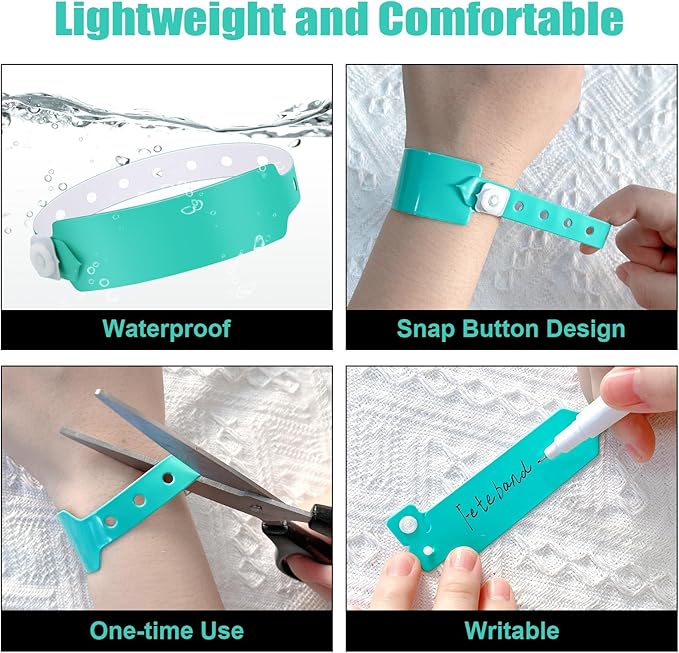 100pcs Colored Vinyl Wristbands, Waterproof & Security Wrist Bands for Events, Pool Parties & Outdoor Sports (Color: Water Green)