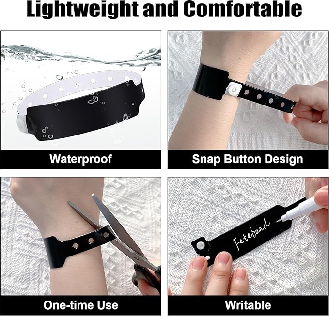 100pcs Colored Vinyl Wristbands, Waterproof & Security Wrist Bands for Events, Pool Parties & Outdoor Sports (Black)