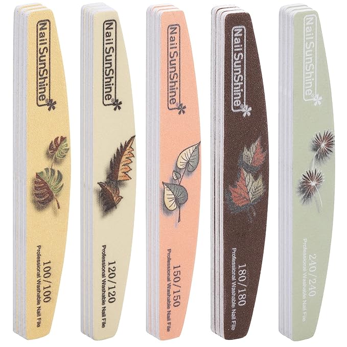 25 Pieces Nail Files and Buffers Mixed Grit, 100/120/150/180/240 Grits Reusable Emery Boards for Acrylic Files and Natural Nails