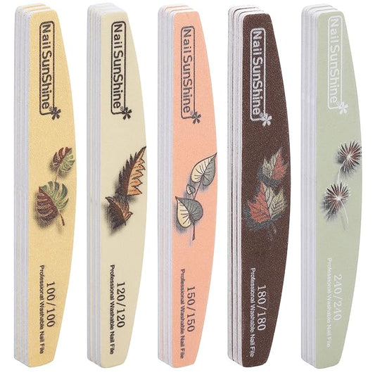 25 Pieces Nail Files and Buffers Mixed Grit, 100/120/150/180/240 Grits Reusable Emery Boards for Acrylic Files and Natural Nails