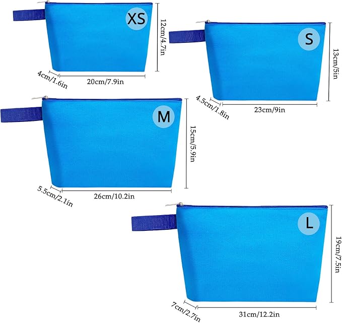 10 Pieces Cotton Canvas Makeup Bag with Bottom and Strap, Multi-Purpose Cosmetic Bag with Zipper Travel Toiletry Pouch, Blank DIY Craft Bag (Blue, XS)