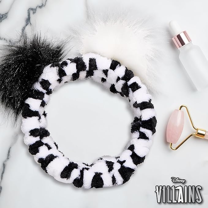 Disney Spa Headband, Soft, Plush, Adjustable, and Fun Hair Accessory for Skincare and Makeup Routines, Cruella by Belle Maison
