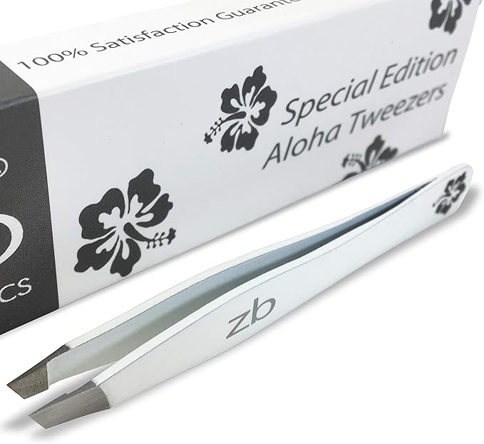 Zizzili Basics Tweezers - Special Edition Aloha Slant Tip Tweezer - Best Tweezers for Eyebrow, Facial Hair Removal and Your Precision Needs