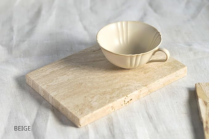 Astavostone Travertine Tray, Cream White Natural Stone Decor Tray for Bathroom Vanity Rectangle Stone Board for Jewelry, Keys, Perfume Coffee Table Organizer (8.6" x 5.9" x 0.6")