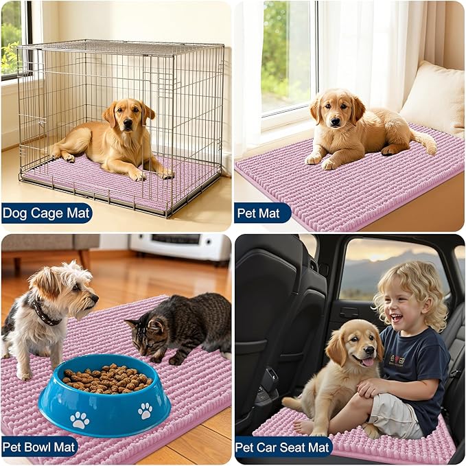 OLANLY Dog Door Mat for Muddy Paws 59x20, Ultra Absorbent Chenille Mud Doormat, Non-Slip Washable and Dirt Trapping Doormat for Indoor Entryway, Quick-Dry Indoor Pet Bed Mats for Dogs, Dusty Rose