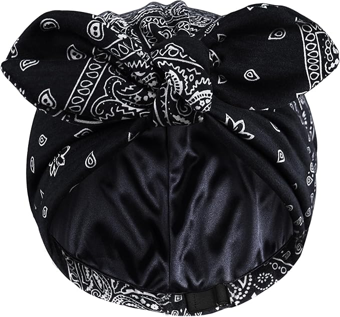 Ababalaya Satin Lined Beanies for Women Chemo Headwear Silky Lined Cotton Sleeping Cap