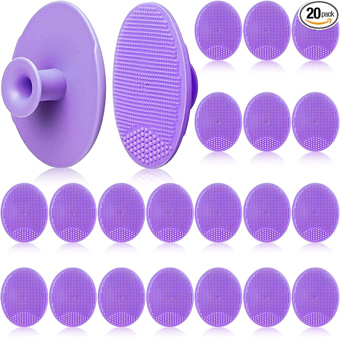 Nuogo 20 Pack Face Scrubber Soft Silicone Facial Cleansing Brush Wash Brush for Deep Cleaning, Face Scrub Brushes for Massage Faces Exfoliator Blackhead Removing Faces Cleansing Pads(Purple)