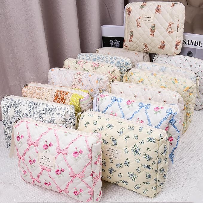 2PC Makeup Bag Set, Cute Cosmetic Bag for Women Girls, Floral Coquette Aesthetic Toiletry Bag, Travel Make Up Organizer Bag (Graffiti-Colored)