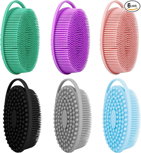 Soft Silicone Body Scrubber 6 PCS Silicone Body Shower, Silicone Loofah 2 in 4 Bath and Shampoo Brush, Body Scrubber Shower Cleaning Exfoliating Use for Sensitive Skin, Lather Well