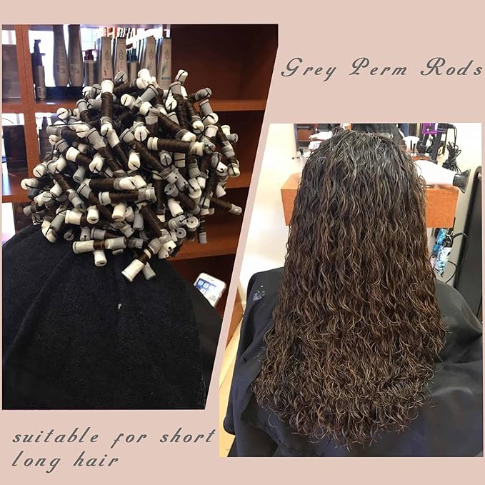 Perm Rods For Short Hair 60 Pcs Grey Small Perm Rods For Long Natural Hair DIY Plastic Curling Rods HairStyling Tools(0.59inch,Grey)