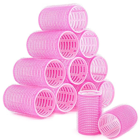 AUEAR, 12 Pack Hair Curlers Rollers Self Grip for Short Women Hairstyle Rose Red
