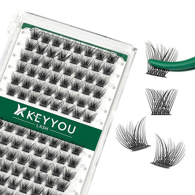 Lash Clusters 96pcs Individual Lashes D Curl 10mm Cluster Lashes KEYYOU Volume Wispy Lash Extension Soft&Comfortable Easy DIY at Home(Y03 D-10mm)