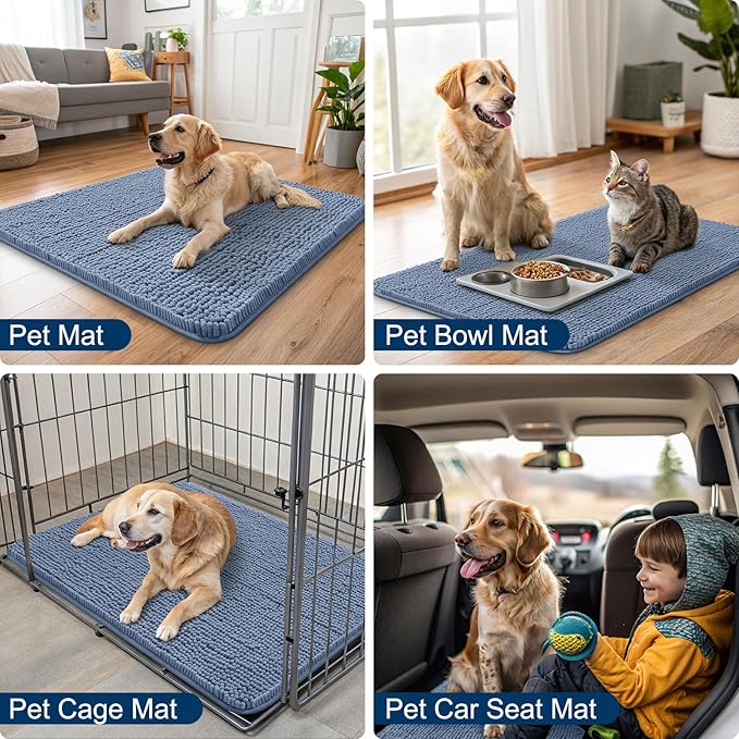 Smiry Dog Door Mat for Muddy Paws 47x32, Absorbs Moisture and Dirt Doormat, Non-Slip Washable Quick Dry Chenille Front Door Mat Indoor Entrance, Entryway Carpet for Inside Floor, Airy Blue
