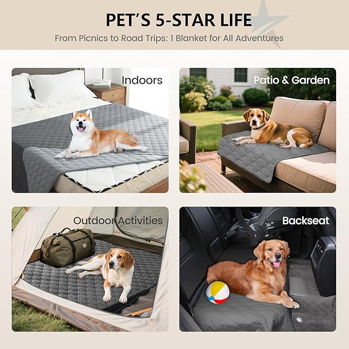 gogobunny 3X Stronger Waterproof Pet Blanket, Scratch Proof Furniture Protector for Dogs Cats, Reversible Cover 52x82 Inch, Dark Grey/Light Grey (Pack of 2)