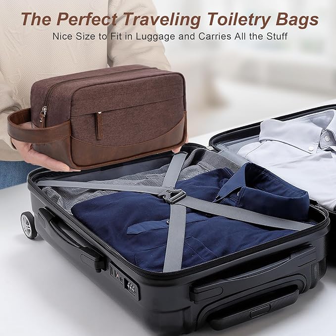 Ezday Travel Toiletry Bag for Men and Women, Hanging Toiletry Organizer, Water Resistant Shaving Kit with Large Capacity for Travel Accessories (Coffee, Medium)