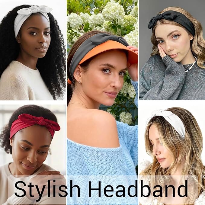 DRESHOW 4 Pack Headbands for Women Bow Knotted Hair Band Facial Cloth Rabbit Ears Running Sport Elastic Hair Wrap