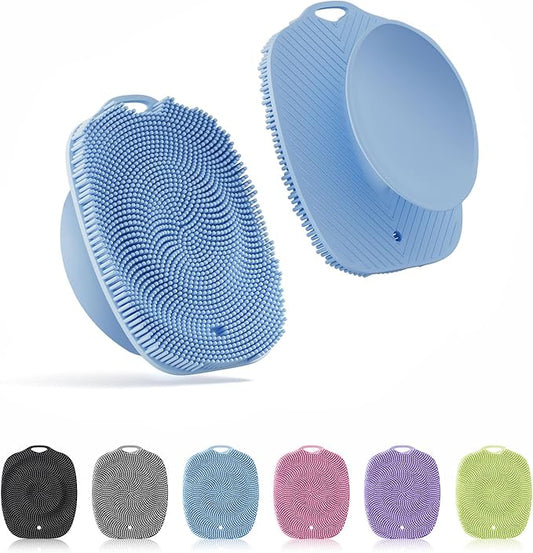 Soft Silicone Body Scrubber, Gentle Like a Hand Exfoliating Your Skin and Build Up Lather Easily, Back Large Suction Cup Easy to Store, Long-Lasting & Deep Clean (Blue)