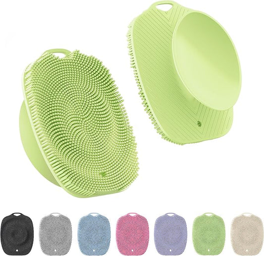 Soft Silicone Body Scrubber, Gentle Like a Hand Exfoliating Your Skin and Build Up Lather Easily, Back Large Suction Cup Easy to Store, Long-Lasting & Deep Clean (Green)