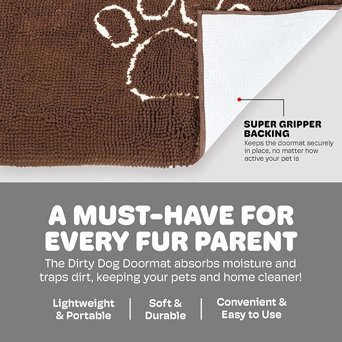 Dog Gone Smart Dirty Dog Doormat - Fast Drying Rug with Super Gripper Backing for Clean Floors - Super Absorbent and Machine Washable Mat for Muddy Paws - Runner Almond