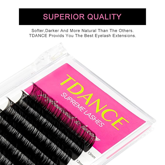 TDANCE Lash Extension Matte Black Eyelash Extension C CC D DD J B L Curl Volume & Classic Lash Extensions 0.03-0.18mm Thickness Professional Salon Use(0.03-D,10 mm)
