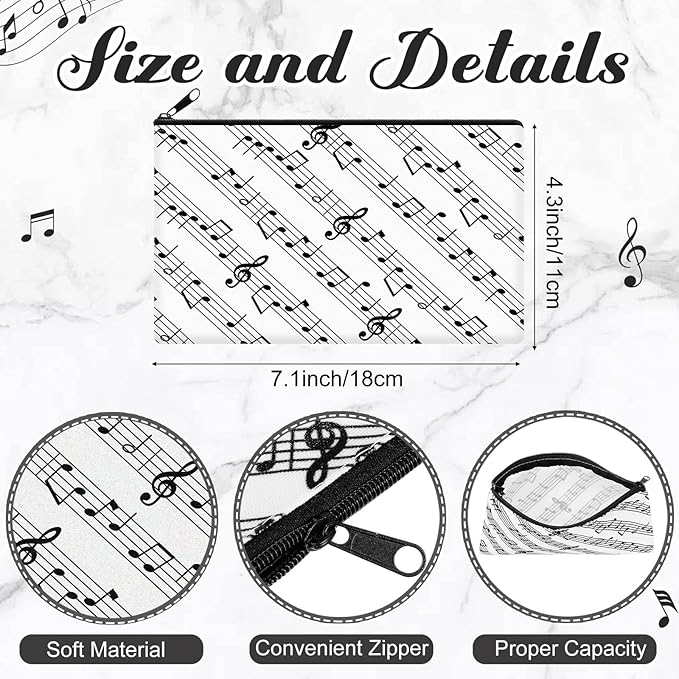 Reginary 20 Pieces Cosmetic Bag for Women, Roomy Makeup Bags with Zipper Toiletry Bag Pouch Travel Accessory Organizer Gifts, 7 x 4.3 Inches(Music)