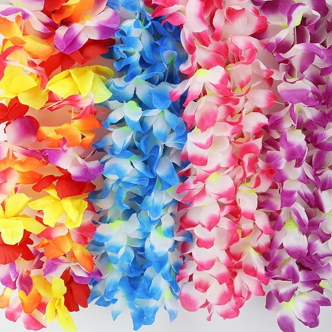 Hawaiian Leis Set,Hawaiian Luau Flower Leis Necklace Headband Bracelets Set,Essential Party Decorations for Birthday, Graduation, and Wedding Celebrations (Blue)